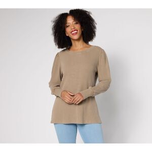 Maya J Women's Top Sz S Snow Washed Waffle Knit Crew Neck Brown A707202